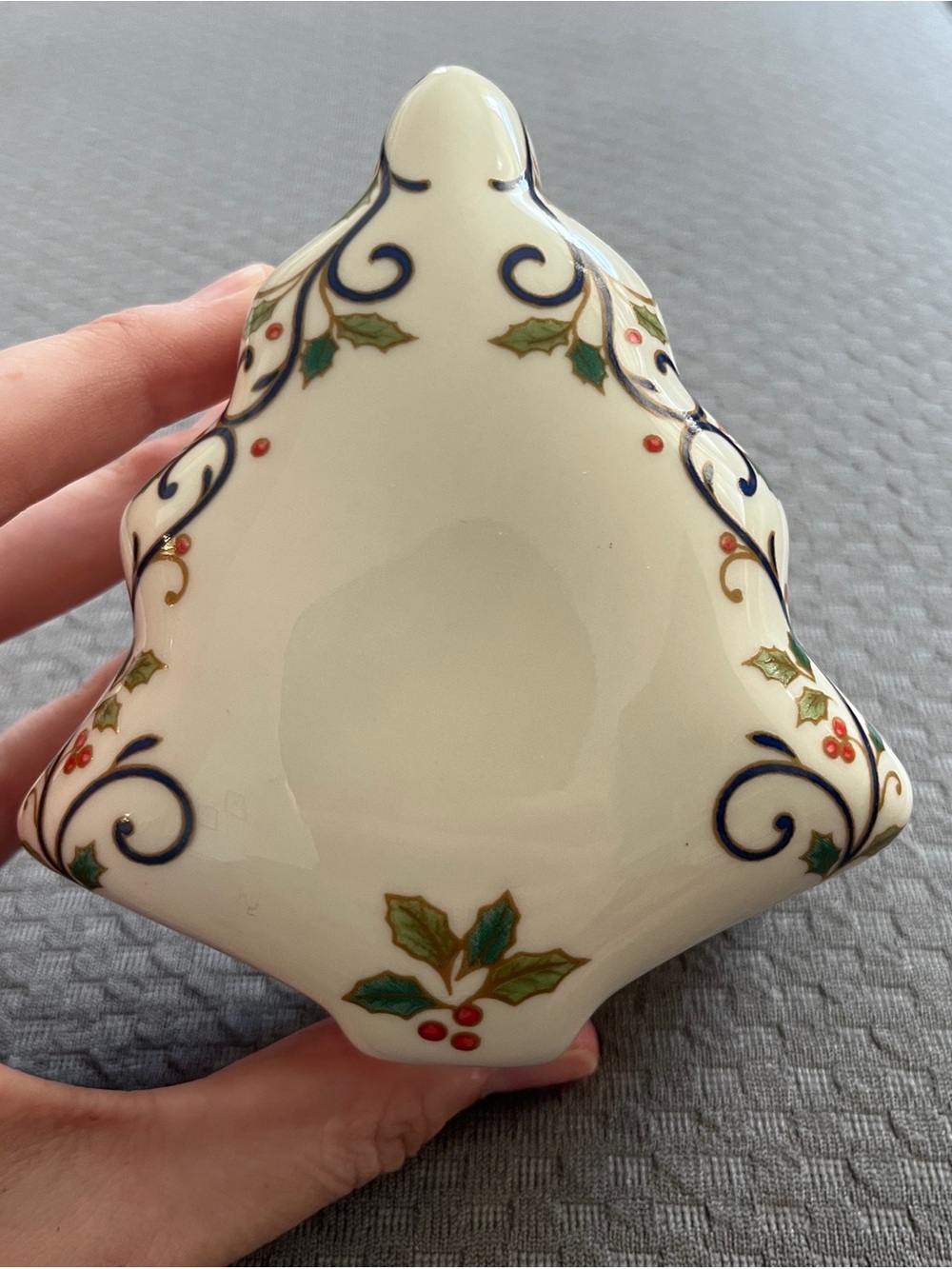 Mikasa Cream and Navy Holly Ceramic Holiday Dish